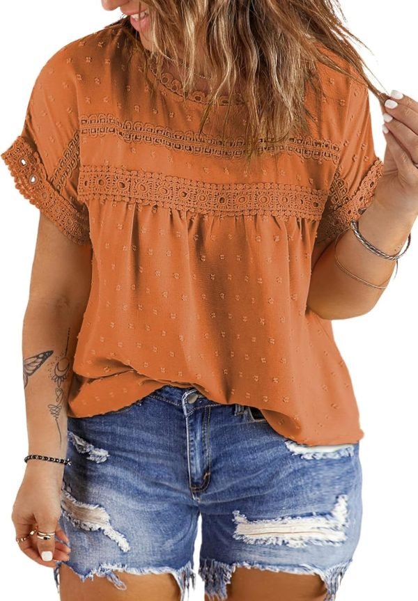71tKbj5Z7oL._AC_SL1500 Women Plus Size Tops Crewneck Short Sleeve Lace Crochet Loose Casual Summer Blouses Shirts(1X-5X)