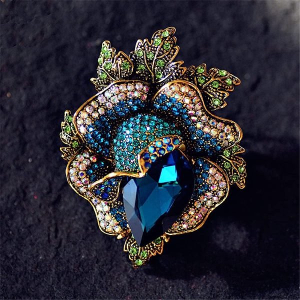 Rose Crystal Flower Brooch Vintage Palace Style Rhinestone Lapel Pin Wedding Bride Large Brooches For Woman Jewelry Clothing Decoration Christmas Gift