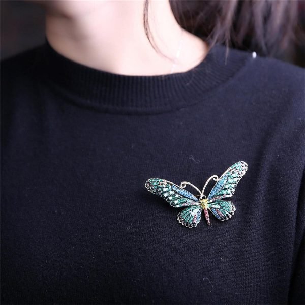 Women Large Colorful Butterfly Shaped Brooch Pin Rhinestone Crystal Butterfly Lapel Pin for Coats Jackets Sweaters Accessories
