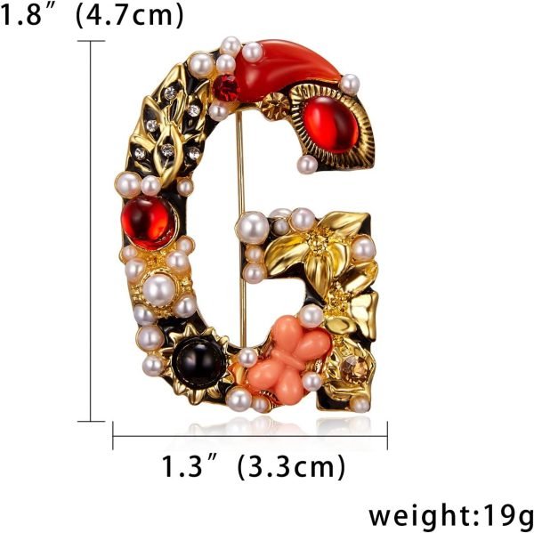 Crystal Pearl Initial Brooch Gold Plated Enamel Colorful Letter Alphabet Breastpin Pin for GIFTS