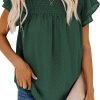 Womens Crewneck Lace Crochet Pom Pom Flowy Short Sleeve Casual Shirts Blouses Tops
