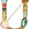 Crystal Pearl Initial Brooch Gold Plated Enamel Colorful Letter Alphabet Breastpin Pin for GIFTS