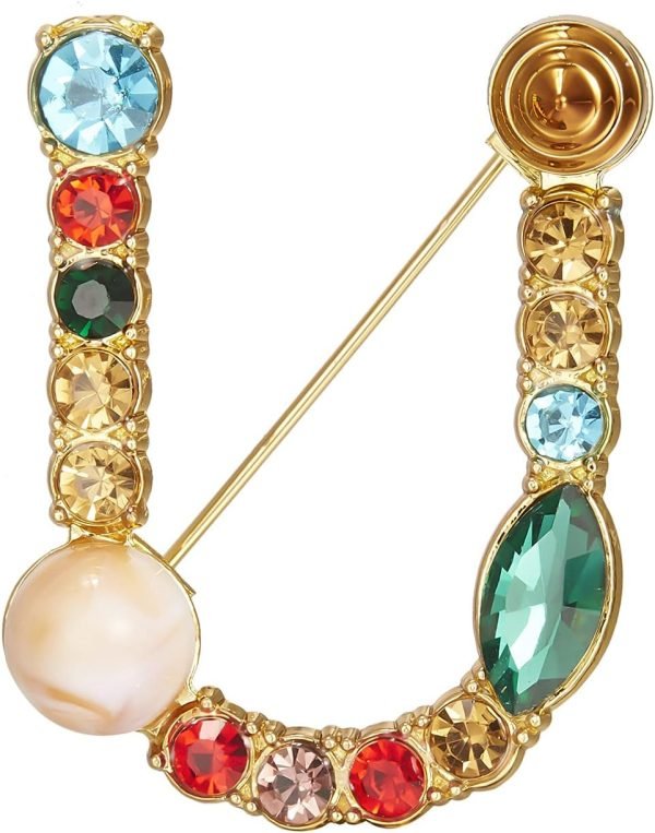 Crystal Pearl Initial Brooch Gold Plated Enamel Colorful Letter Alphabet Breastpin Pin for GIFTS