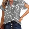 Women's Casual V Neck Alicia Floral Print Smocked Short Sleeve Chiffon Blouses Bohemian Top Shirts