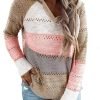 Women Color Block Hooded Crochet Striped Sweaters Lightweight Drawstring Hoodies Pullover Trendy Sweatshirts