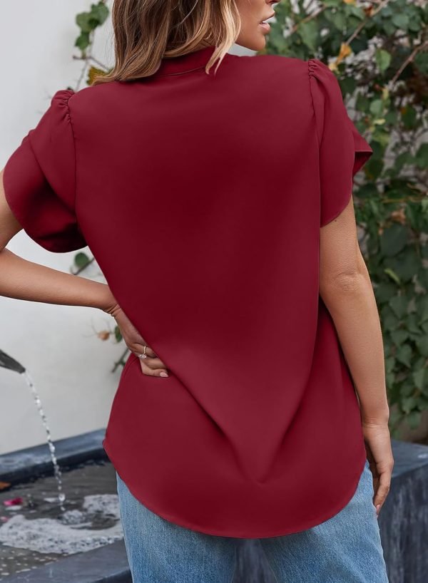 Women's Dressy Casual Business Work Chiffon Blouses Tops Summer V Neck Cute Loose Petal Short Sleeve T-Shirts