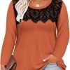 Plus Size Lace Tops for Women Long Sleeve Crewneck Pullover Fall T-shirts Tunics Basic Tees T-Shirts XL-5XL