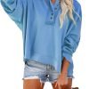 Hoodies for Women 2024 Fashion Fall V Neck Button Down Long Sleeve Hooded Sweatshirts Tops