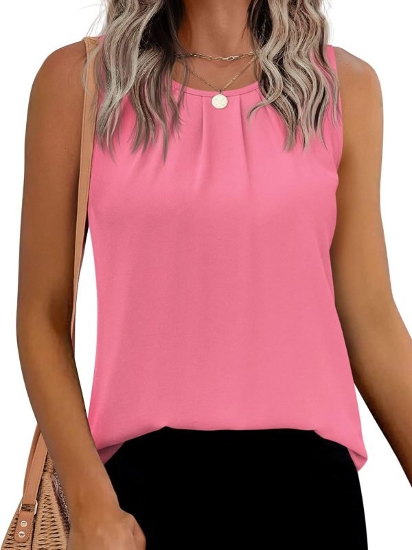 Women's Sleeveless Chiffon Tank Top Double Layers Keyhole Back Blouse Tunic S-XXL