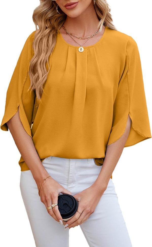 71w7kx8VhrL._AC_SL1500 Women's Chiffon Blouse 3/4 Sleeve Crew Neck Loose Tops Casual Blouses Shirt