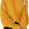 71wB8guFl5L._AC_SL1500 Women's 2024 Fall Long Sleeve Crew Neck Solid Color Cable Knit Chunky Casual Oversized Pullover Sweater Tops