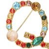 Crystal Pearl Initial Brooch Gold Plated Enamel Colorful Letter Alphabet Breastpin Pin for GIFTS