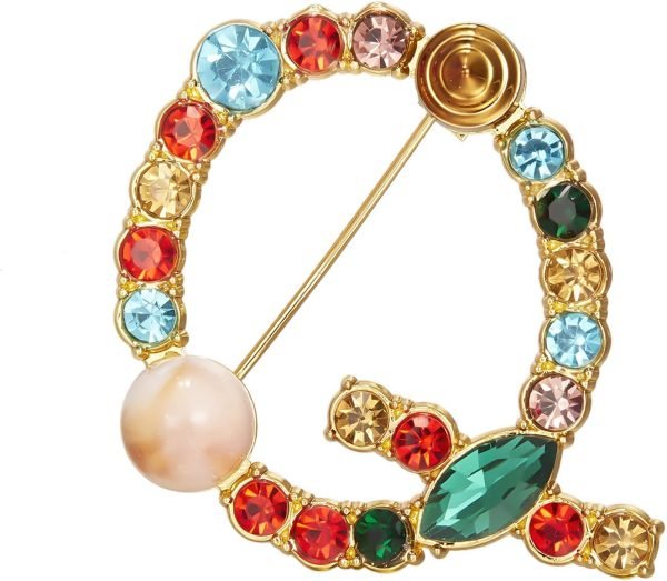 Crystal Pearl Initial Brooch Gold Plated Enamel Colorful Letter Alphabet Breastpin Pin for GIFTS
