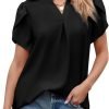 Women's Dressy Casual Business Work Chiffon Blouses Tops Summer V Neck Cute Loose Petal Short Sleeve T-Shirts