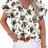 Womens 2024 Summer Tunic Tops Casual Short Sleeve Blouses V Neck Dressy Chiffon Boho Tshirts