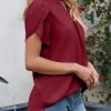 Women's Dressy Casual Business Work Chiffon Blouses Tops Summer V Neck Cute Loose Petal Short Sleeve T-Shirts