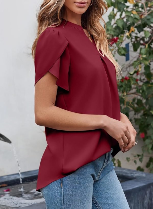 Women's Dressy Casual Business Work Chiffon Blouses Tops Summer V Neck Cute Loose Petal Short Sleeve T-Shirts