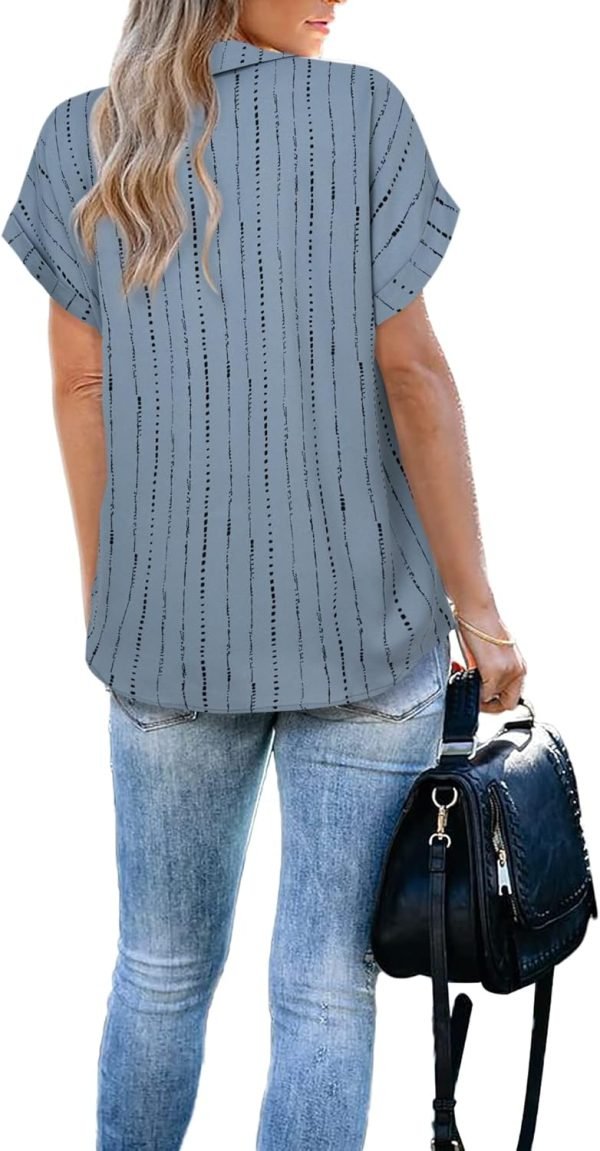 Women's Summer Work Blouse V Neck Short Sleeve Lapel Shirt Top Tunic