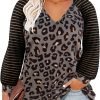 Plus Size T Shirt for Women Long Sleeve Raglan Tops Tee Shirts Color Block Top Leopard Plaid Print XL-5XL 14W-28W