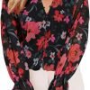Womens Casual Boho Floral Print V Neck Long Sleeve Blouses Button Down Shirts Dressy Chiffon Loose Ruffle Tops