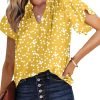 Women's Casual V Neck Alicia Floral Print Smocked Short Sleeve Chiffon Blouses Bohemian Top Shirts