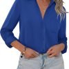 Women Button Down Shirts with Pockets Long Sleeve Office Blouses Casual Business Tops Slim Fit Chiffon Shirts S-XXL