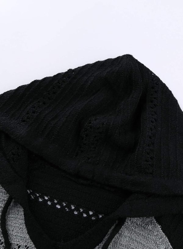 Women Color Block Hooded Crochet Striped Sweaters Lightweight Drawstring Hoodies Pullover Trendy Sweatshirts