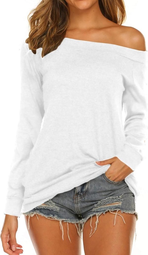 71xcKdIHLBL._AC_SL1500 Women's Long Sleeve Boat Neck Off Shoulder Blouse Tops