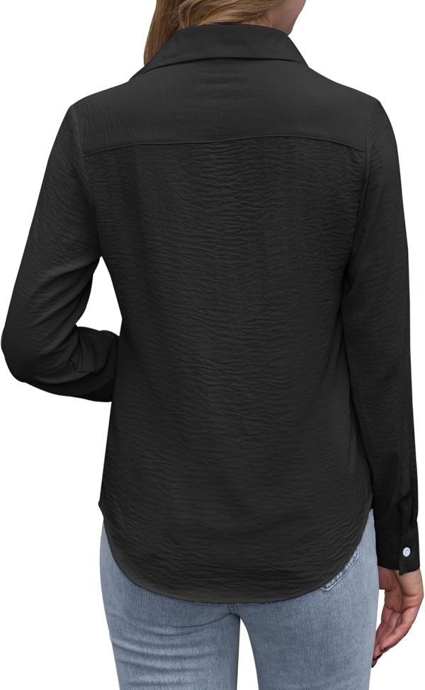 Womens Button Down Shirts Long Sleeve V Neck Collared Blouses Office Work Tops Chiffon Dressy Casual Shirts