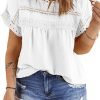 71yGh9MfALL._AC_SL1500 Women Plus Size Tops Crewneck Short Sleeve Lace Crochet Loose Casual Summer Blouses Shirts(1X-5X)