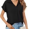 Women's Bat Wing V Neck Short Sleeve Chiffon Blouses for Office Work Business Attire Collared Casual Summer Shirts
