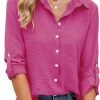 Womens Button Down Shirts V Neck Roll Up 3/4 Length Sleeve Tops Elegant Dressy Blouses Business Casual Outfits