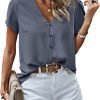 Short Sleeve Blouses for Women 2024 Summer Western Chiffon Shirts Dressy Casual Pearl Tops