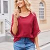 Womens 3/4 Ruffle Sleeve Tops Double Layer Chiffon Blouses Scoop Neck Flowy Tops Elegant Summer Shirt Tunic