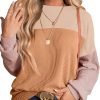 Womens Fashion 2024 Color Block Long Sleeve Crewneck Knitted Casual Loose Pullover Shirts Tops