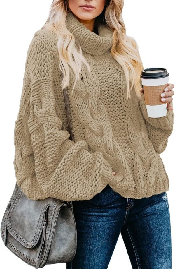 Womens 2024 Winter Fall Solid Turtleneck High Neck Balloon Long Sleeve Sweaters Pullover Outerwear