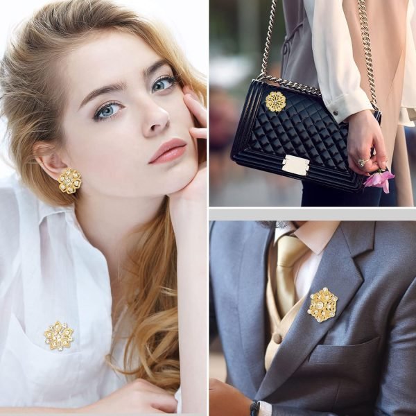 36 Pieces Clear Rhinestone Brooches for Crafts Crystal Flower Brooch Pins with Rhinestones Sliver Bulk Brooches Jewelry for Woman Flower Lapel Badge Pins DIY Wedding Bouquet Broaches Kit