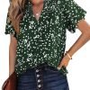 Women's Casual V Neck Floral Print Smocked Short Sleeve Chiffon Blouses Bohemian Top Shirts