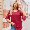 Womens 3/4 Ruffle Sleeve Tops Double Layer Chiffon Blouses Scoop Neck Flowy Tops Elegant Summer Shirt Tunic