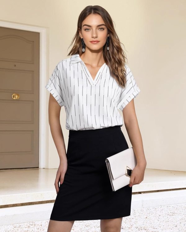 Women's Short Sleeve Chiffon Blouses Office Work Dress Shirts Business Casual Tops