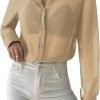 71zyG3HndXL._AC_SL1500 Women's Sheer Mesh Button Up Shirt Long Sleeve See Through Blouse