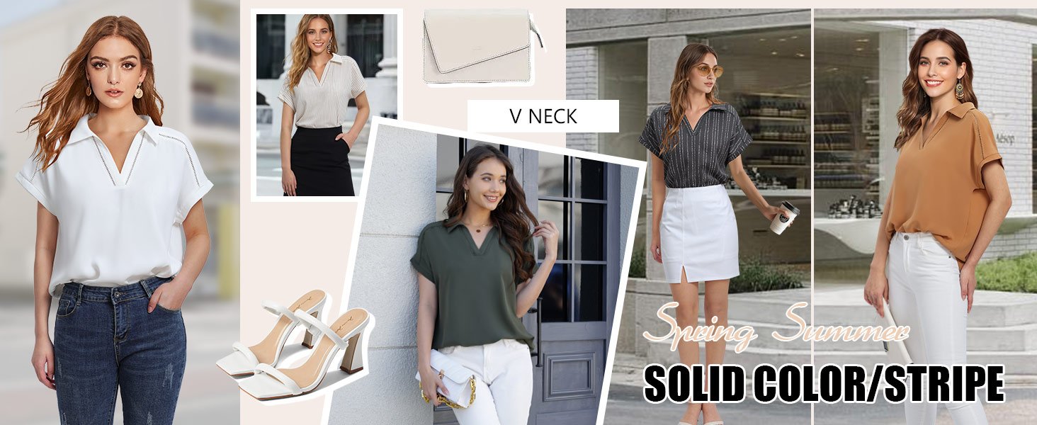 Timeson Women's Short Sleeve Chiffon Blouses Office Work Dress Shirts Business Casual Tops