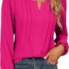 Womens Tops Dressy Casual Long Sleeve Shirts V Neck Chiffon Blouses Fall Clothes 2024