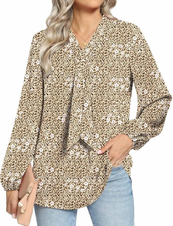 Women's Fall Long Sleeve Chiffon Blouse Winter V-Neck Tunic Tops Business Shirt