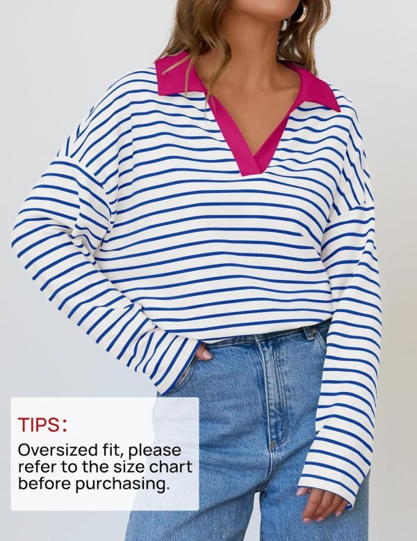 810S_nu8qBL._AC_SL1500 Womens Striped Long Sleeve Shirts 2024 Casual V Neck Oversized Sweatshirt Loose Fit Tunic Tops Fall Blouses