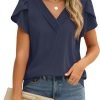 Womens Tops Dressy Casual V Neck Ruffle Short Sleeve Blouse Business Casual Tops Chiffon Flowy Shirt Cute Summer Tops