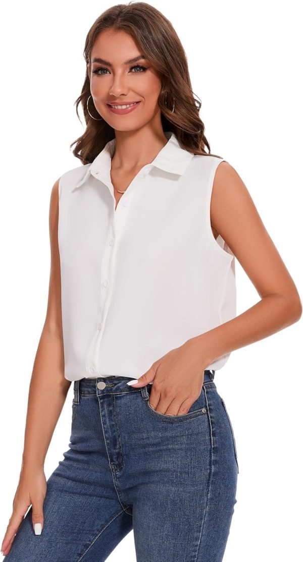 8111b4g_maL._AC_SL1500 Womens Sleeveless Button Down Shirt Classic Collared Blouse Basic Tank Tops Work Office Chiffon Tops
