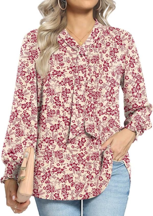 Women's Fall Long Sleeve Chiffon Blouse Winter V-Neck Tunic Tops Business Shirt