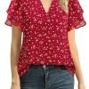 Womens Dressy Chiffon Blouses Summer Puff Petal Short Sleeve Shirts V Neck Casual Work Tops