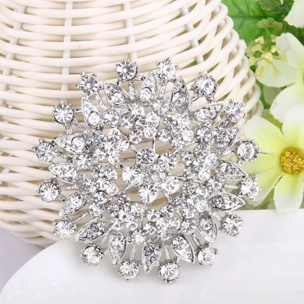 Women's Austrian Crystal Elegant Flower Leaf Bridal Corsage Brooch Pin